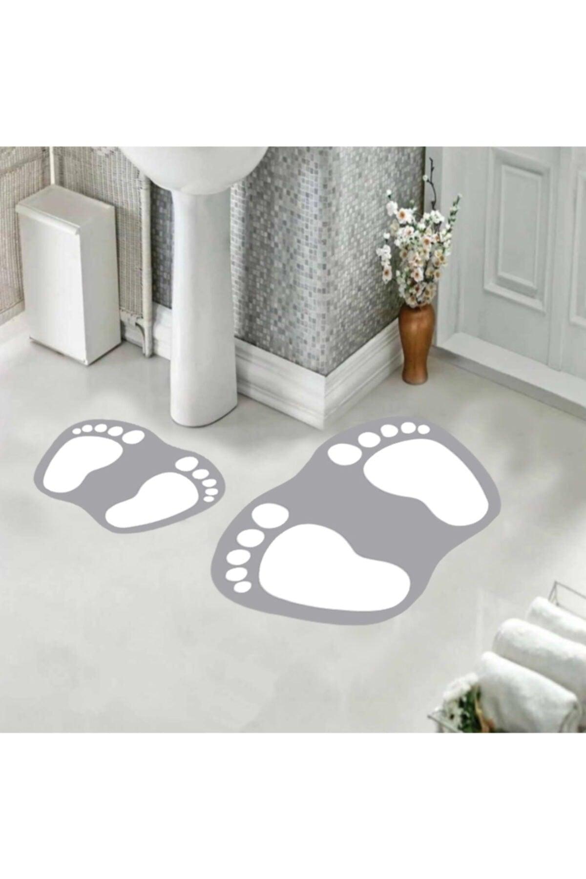 Gray Floor Footprint Patterned Doormat Set Closet Set 80x60 Cm And 40x60 Cm - Swordslife