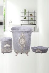 Gray Lisa Velvet Bathroom Dirty Laundry Basket Set of 3 - Swordslife