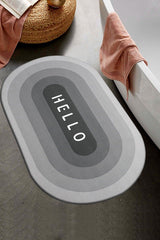 Gray White Hello Pattern Shower Front Bathroom Rug