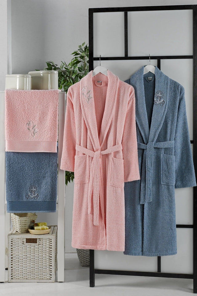 Gredel 4-Piece Family Bathrobe Set Indigo Powder - Swordslife