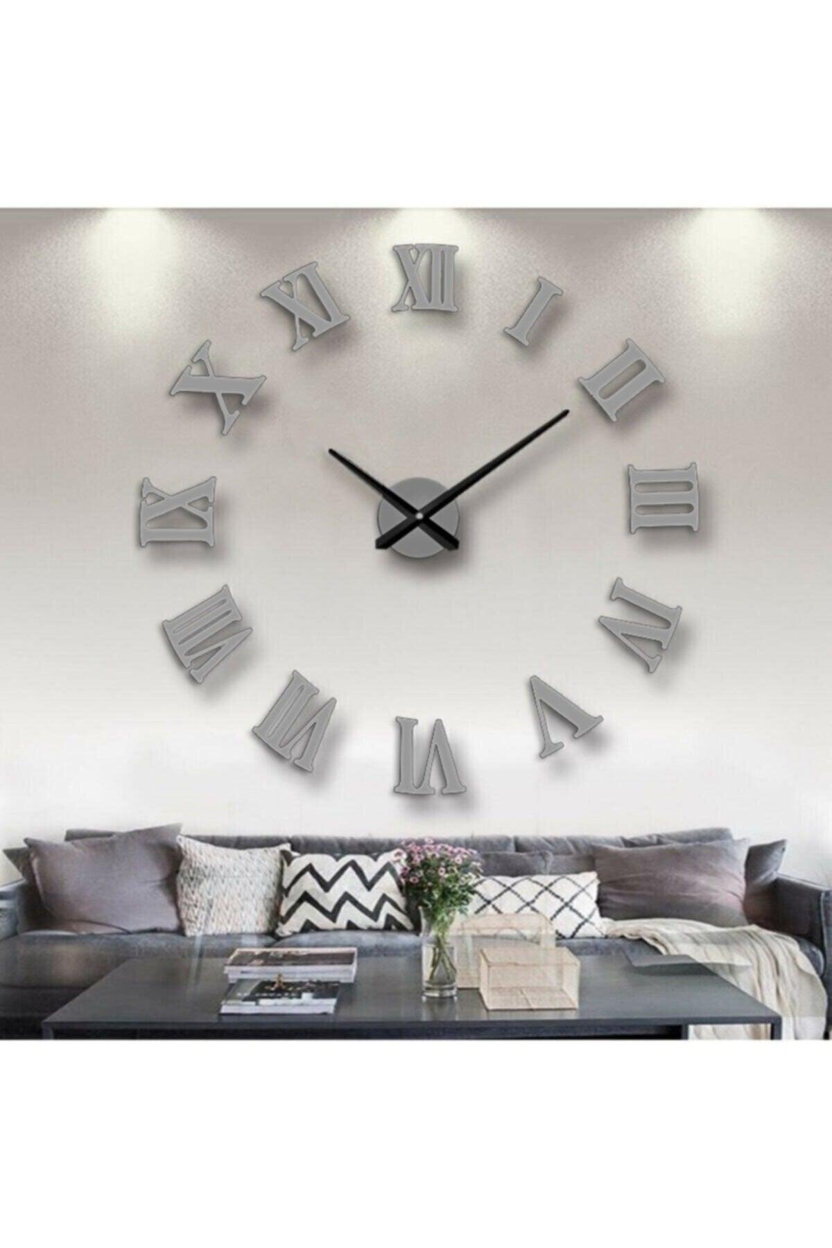 Gray Wooden 3d Roman Numeral Wall Clock Gray - Swordslife