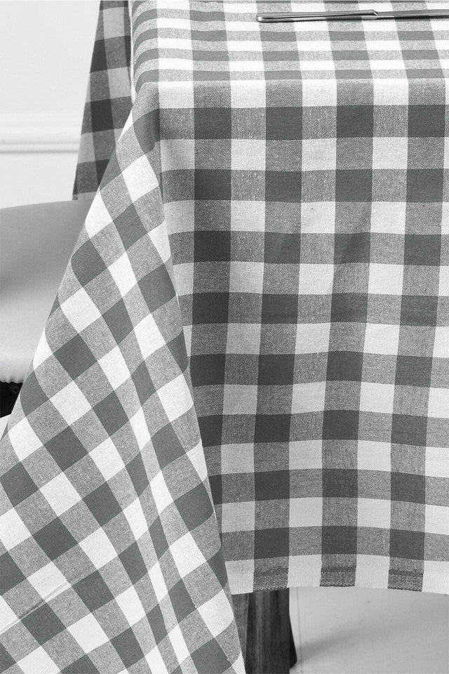 Gray Large Square Pattern Gingham Tablecloth - Swordslife