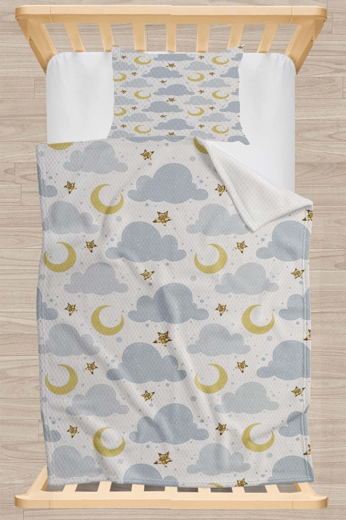 Gray Yellow Stars and Crescent Patterned Single Child Pique Set - Swordslife