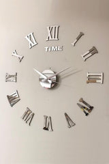 Silver-silver Decorative 3d Wall Clock Plexi Mirror Roman Numeral - Swordslife