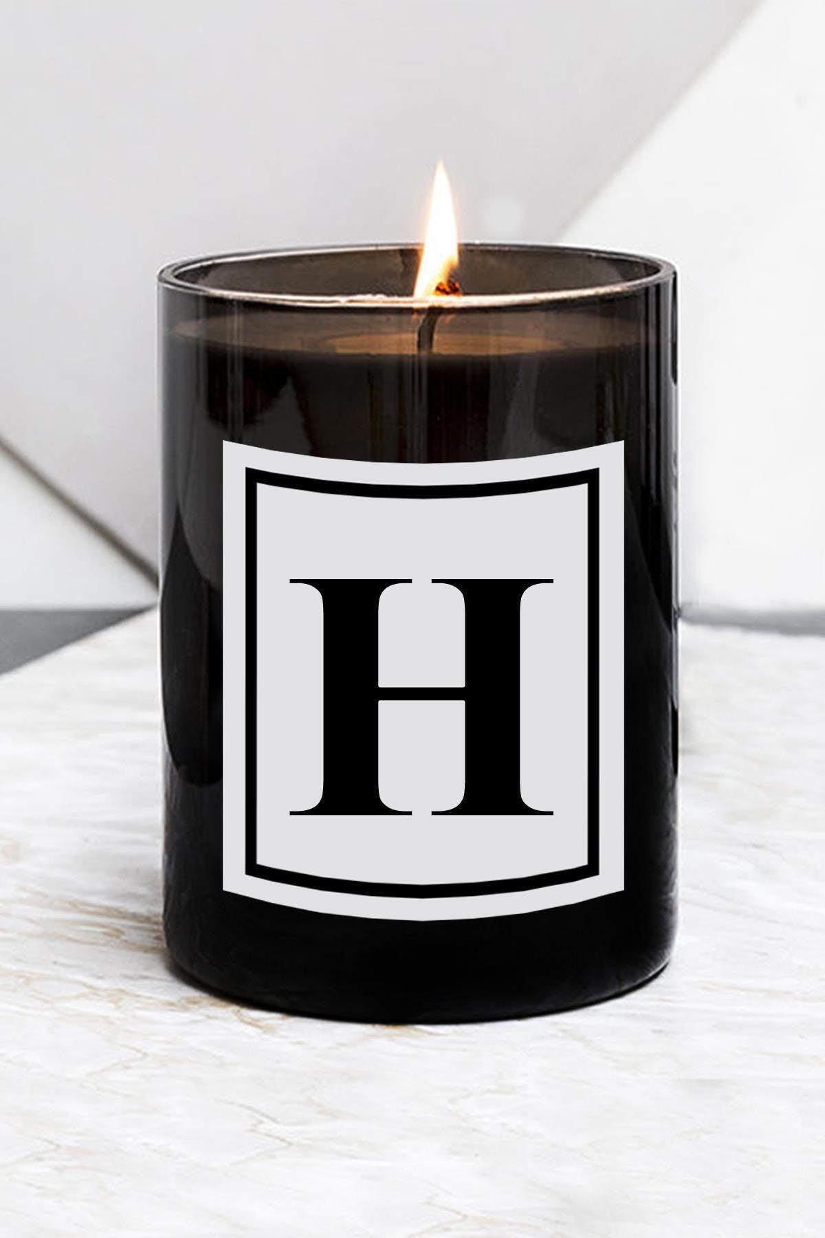 Letter H Large Size Black Glass Candle - Swordslife