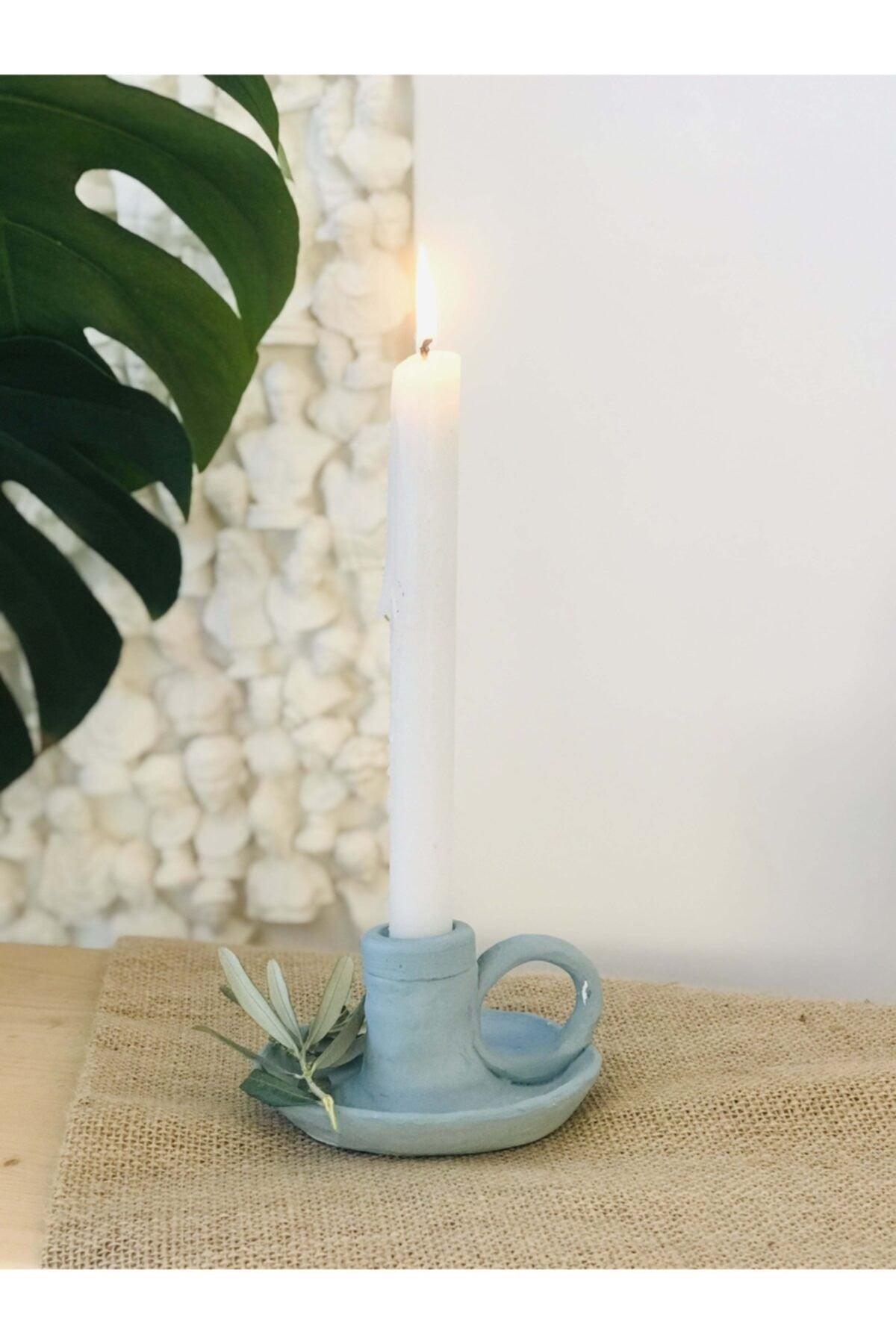 Handmade Candlestick With Handle Blue - Swordslife