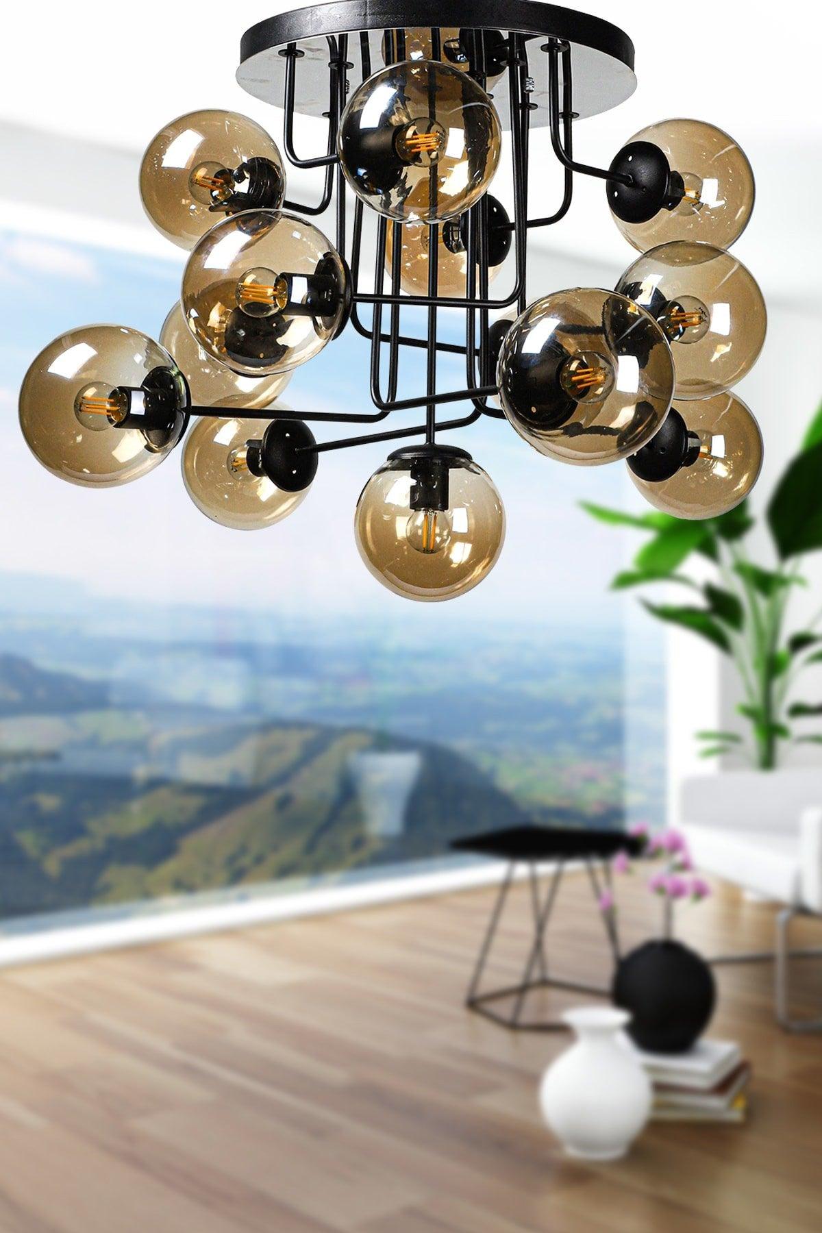 Hazeran 13th Black Honey Globe Glass Chandelier - Swordslife