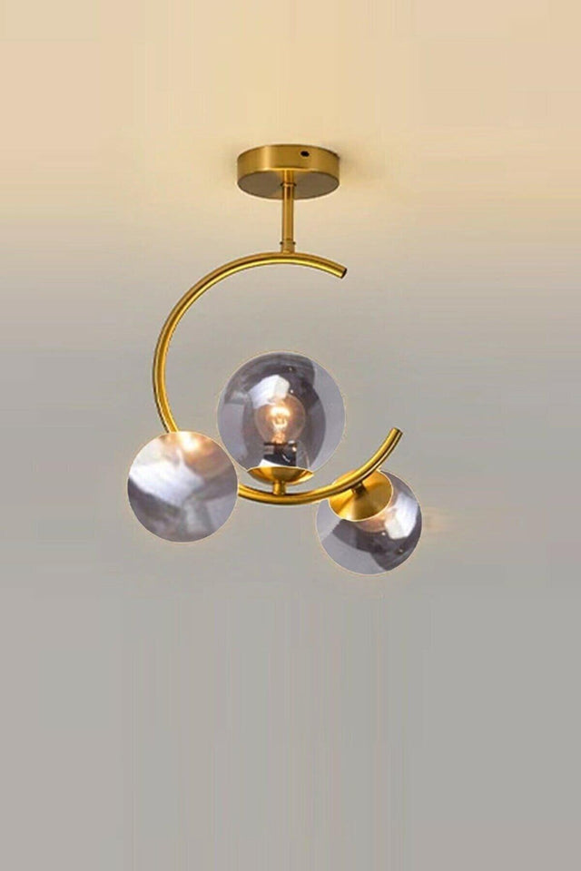 Hilal C Model Modern Sport Globe Smoked Glass Gold 3 Plafonyer Chandelier - Swordslife