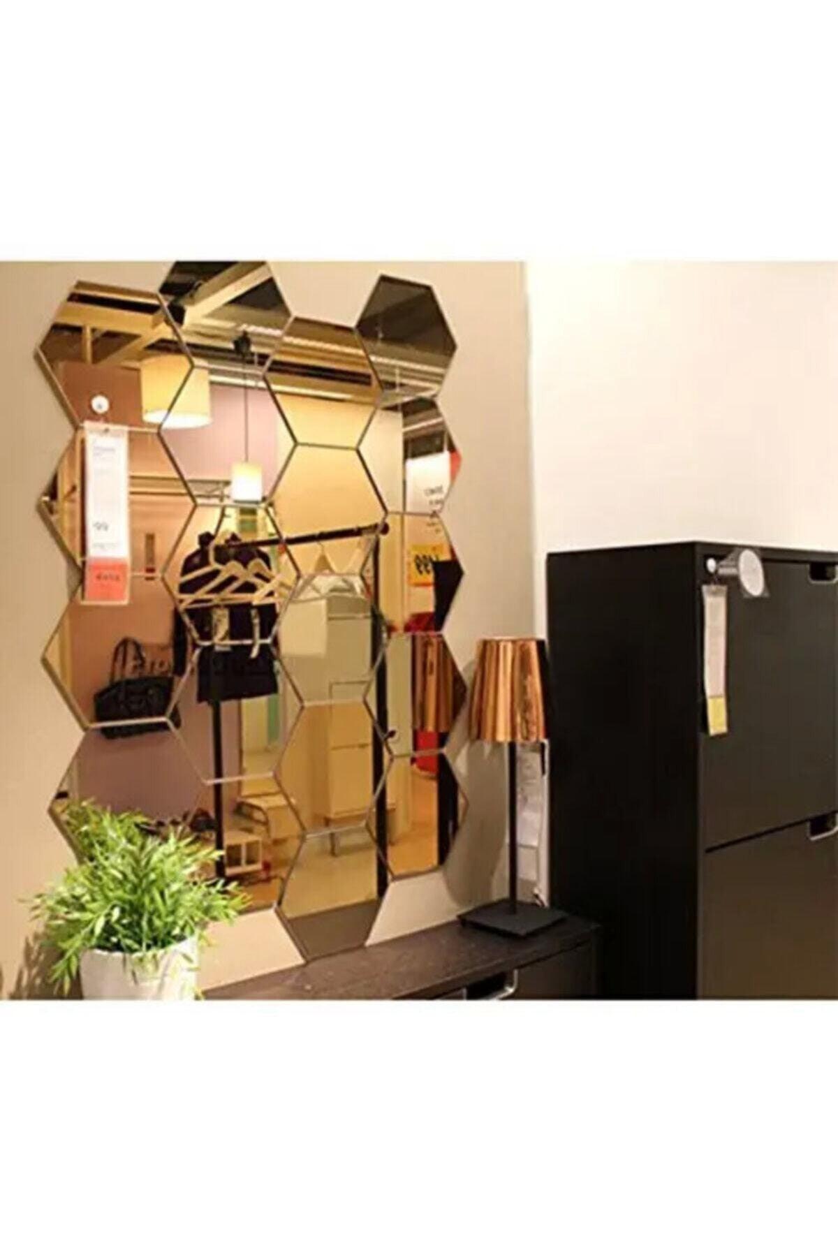 Honeycomb Gold Decorative Hexagonal 12x Ornamental Acrylic Mirror 11x12,5cm Wall Plexi with Adhesive Tape - Swordslife