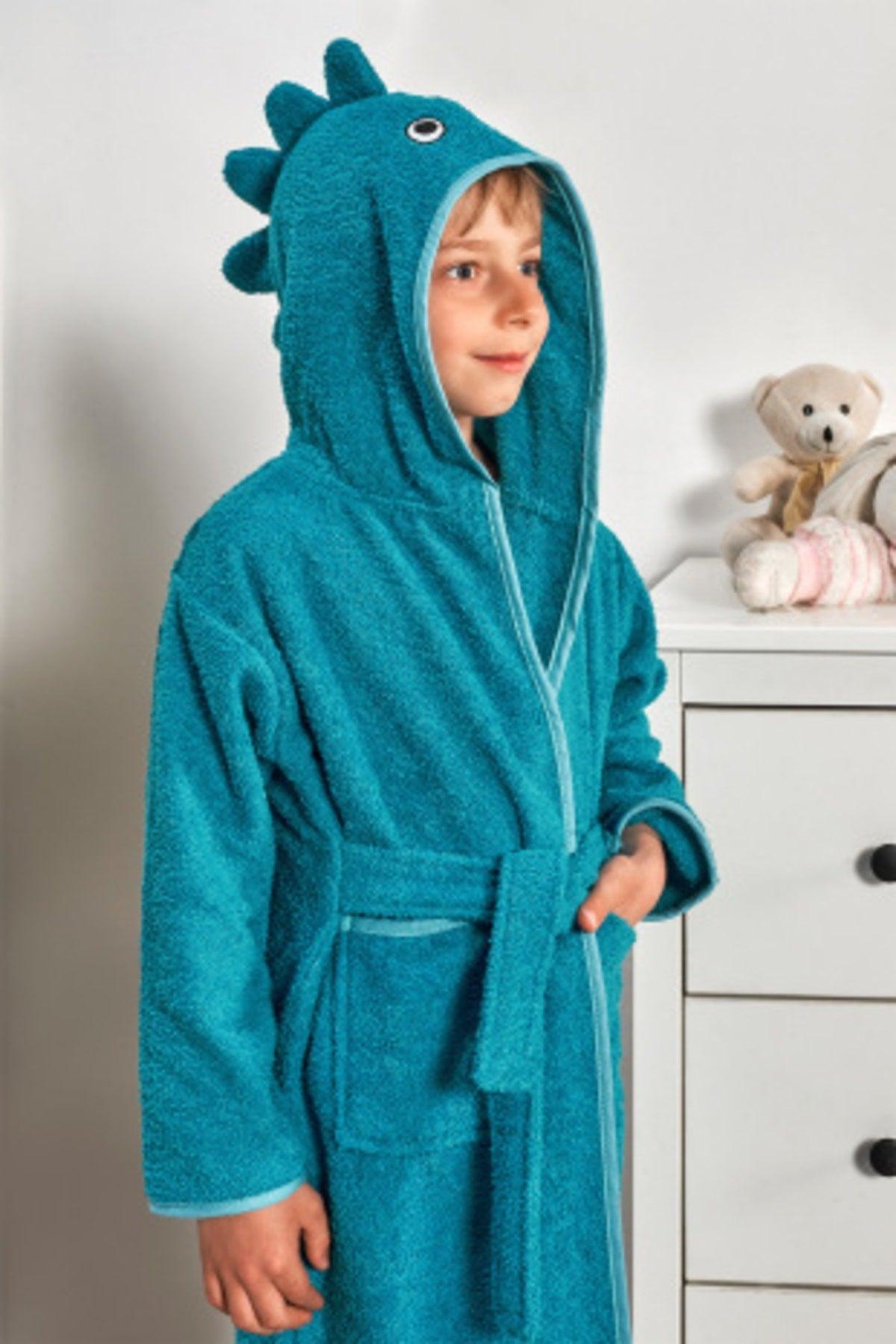 Hooded Girls-boys Bathrobe Cotton-dino