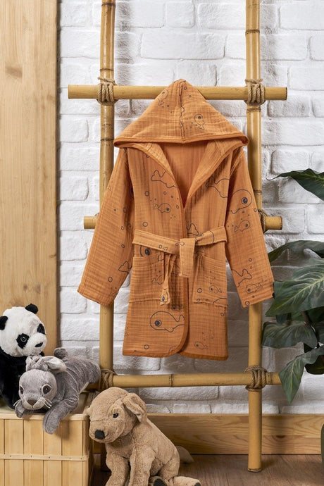 Hooded Girls-Boys Bathrobe Cotton Muslin