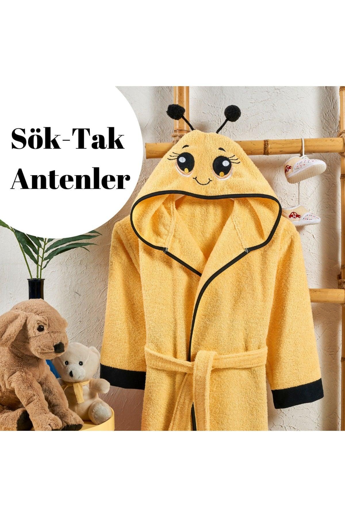 Hooded Children's Bathrobe-100% Cotton-animal Pattern-yellow-bee Vizviz - Swordslife