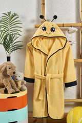 Hooded Children's Bathrobe-100% Cotton-animal Pattern-yellow-bee Vizviz - Swordslife