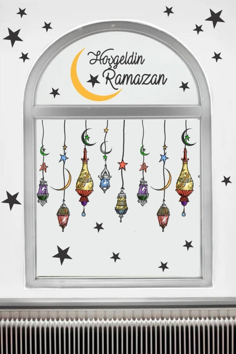 Welcome Ramadan Colorful Lantern Pendant Lamp Glass Wall Decoration Sticker Set - Swordslife