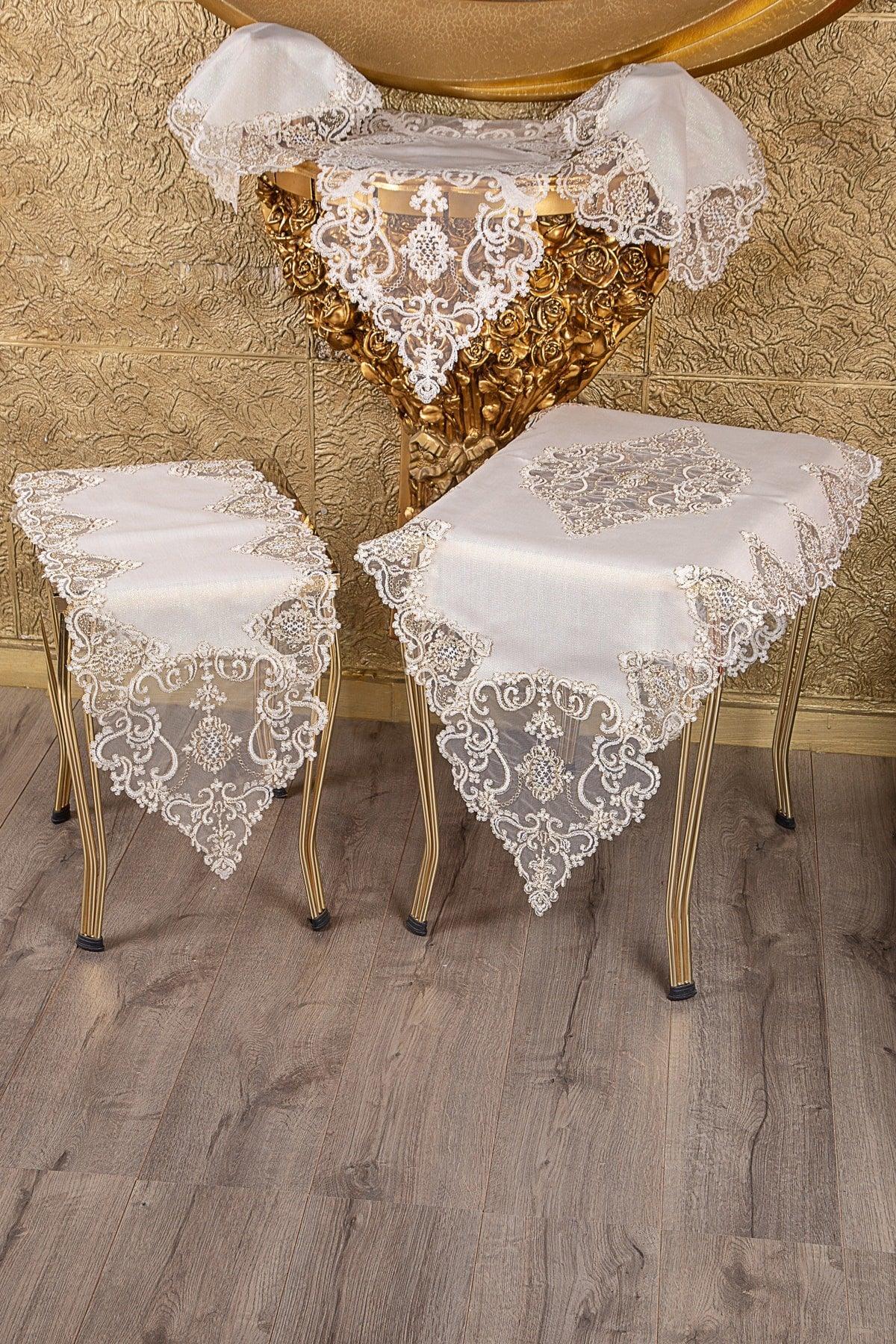 Hürrem Cream Linen With Gold Lace 5 Pieces