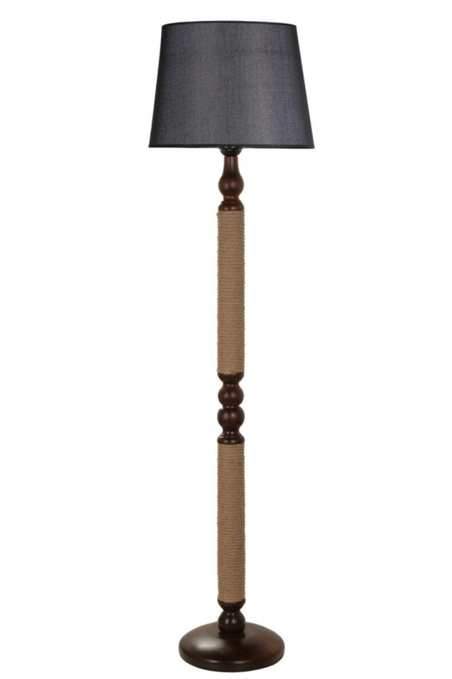 Hyper Rope Walnut Floor Lamp with Pyramid Wicker Black Lampshade 8417-4 - Swordslife