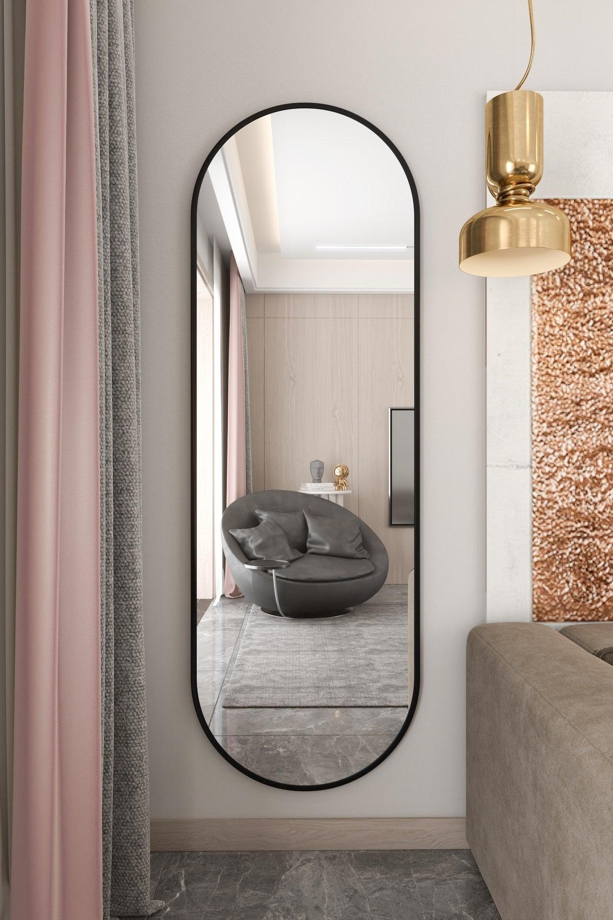 İnci Metal Design 180x60 Black Double Sided Oval Metal Framed Mirror - Swordslife