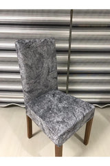 Silk Velvet Gray Chair Cover Vein Patterned Digital Printed 6 Pieces, Lycra, Elastic Cover - Swordslife