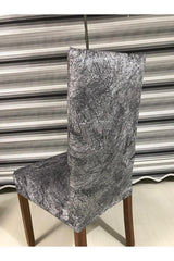 Silk Velvet Gray Chair Cover Vein Patterned Digital Printed 6 Pieces, Lycra, Elastic Cover - Swordslife