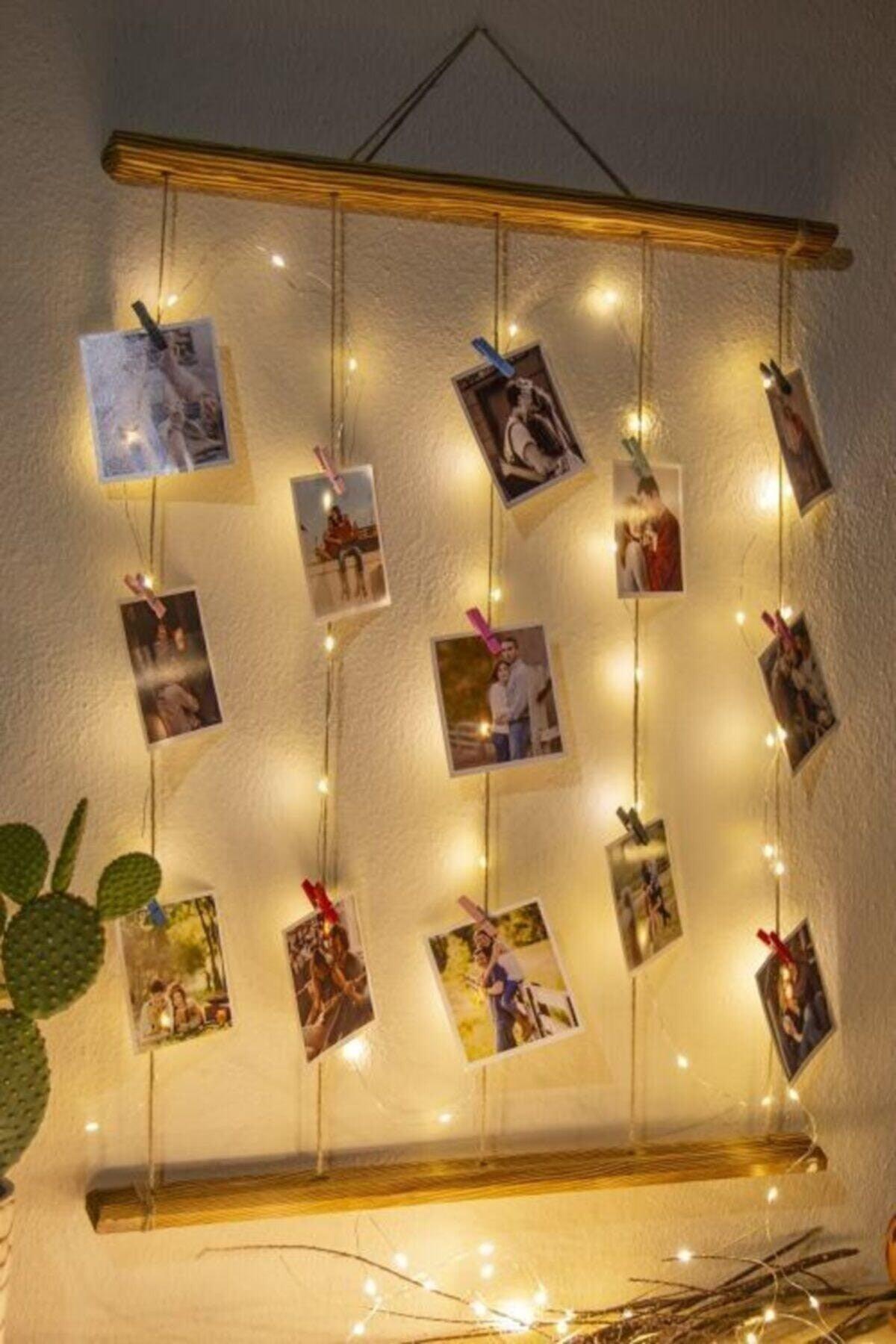 Lighted Photo Hanger with Drawstring Clip, Led Memorial Wall, Wooden Photo Frame - Swordslife