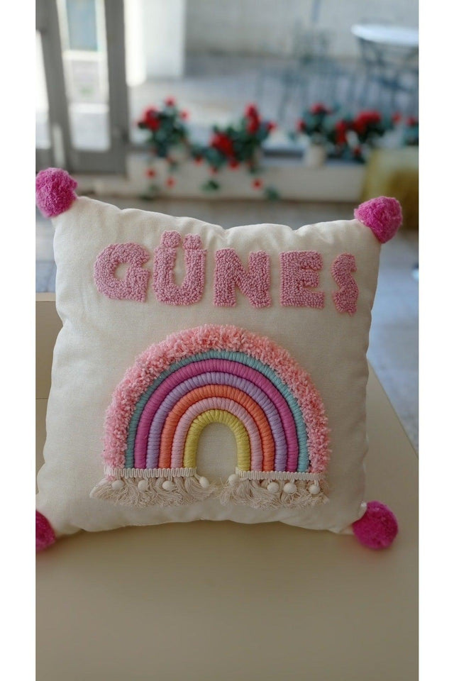 Our Name Custom Baby Pillow, Name Pillow With Punch Embroidery, Rainbow Pillow - Swordslife