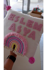 Our Name Custom Baby Pillow, Name Pillow With Punch Embroidery, Rainbow Pillow - Swordslife