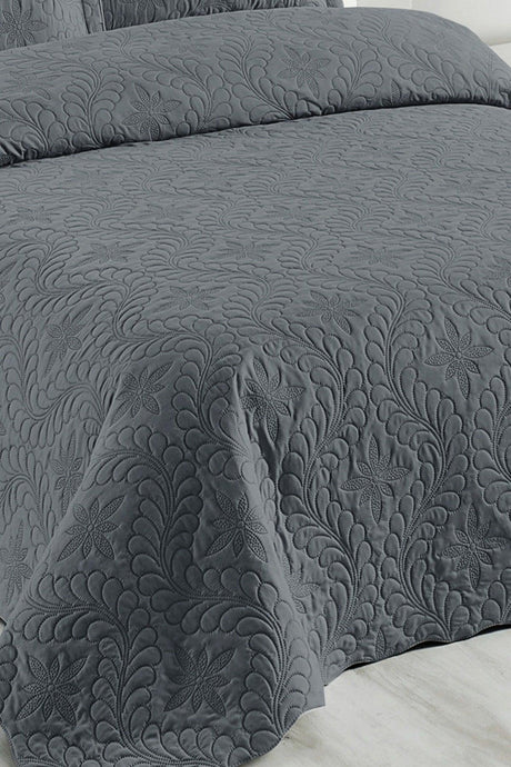 Ivy Anthracite Double Microfiber Quilted Bedspread - Swordslife