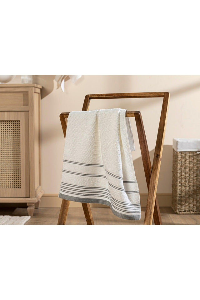 Ivy Cotton Striped Face Towel 50x70 Cm White - Gray - Swordslife