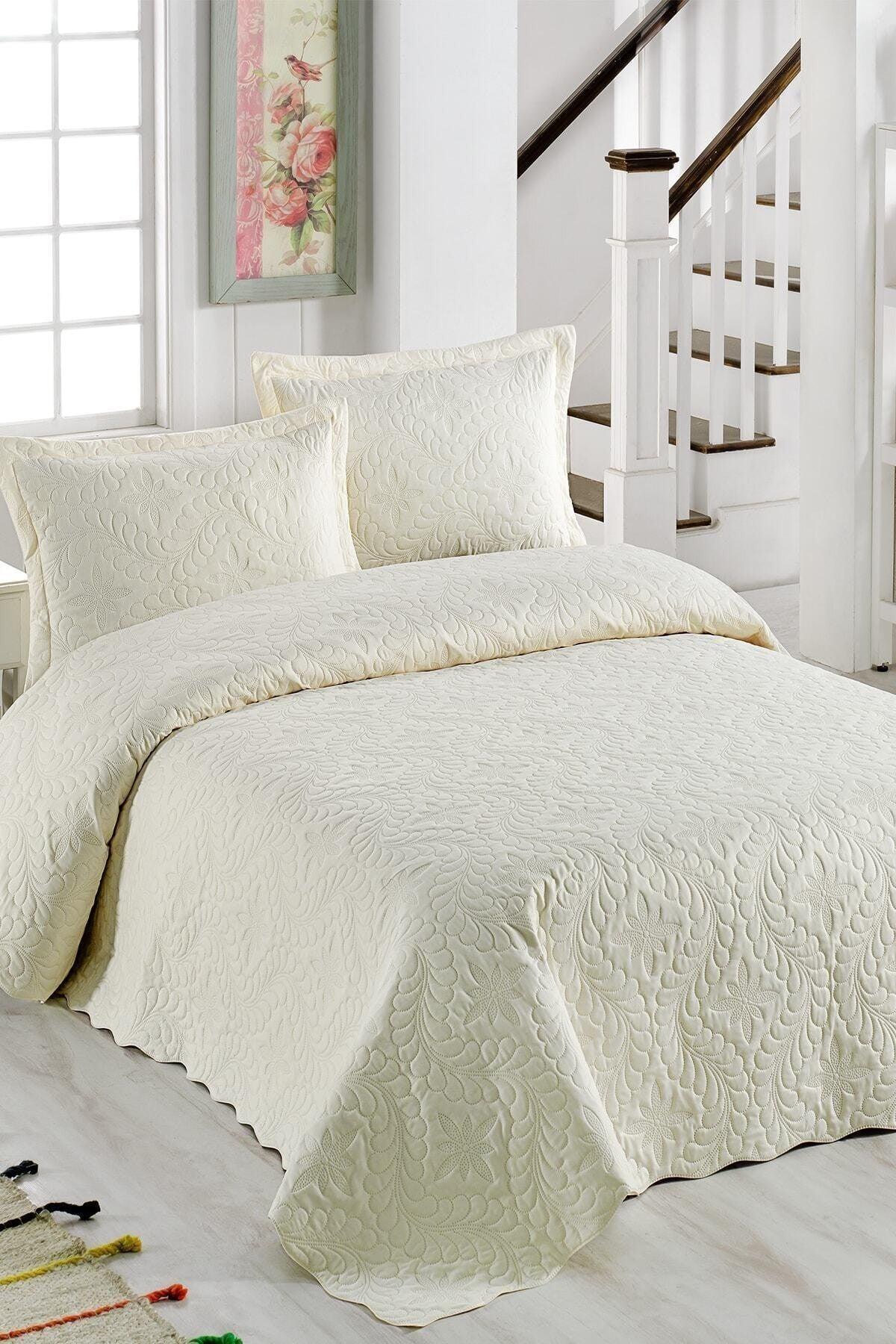 Ivy Cream Double Microfiber Quilted Bedspread Ecru - Swordslife