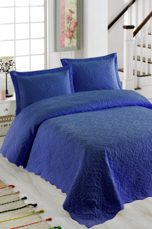 Ivy Navy Blue Double Microfiber Quilted Bedspread - Swordslife