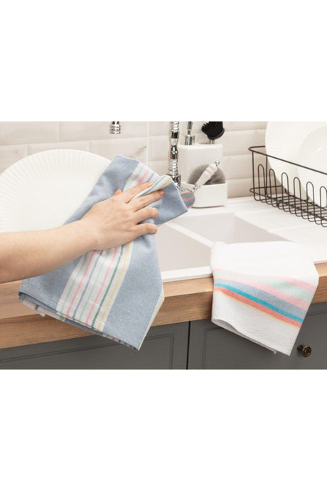 Jeanne 2 Pack Drying Towel - White/blue - 40x60 Cm - Swordslife