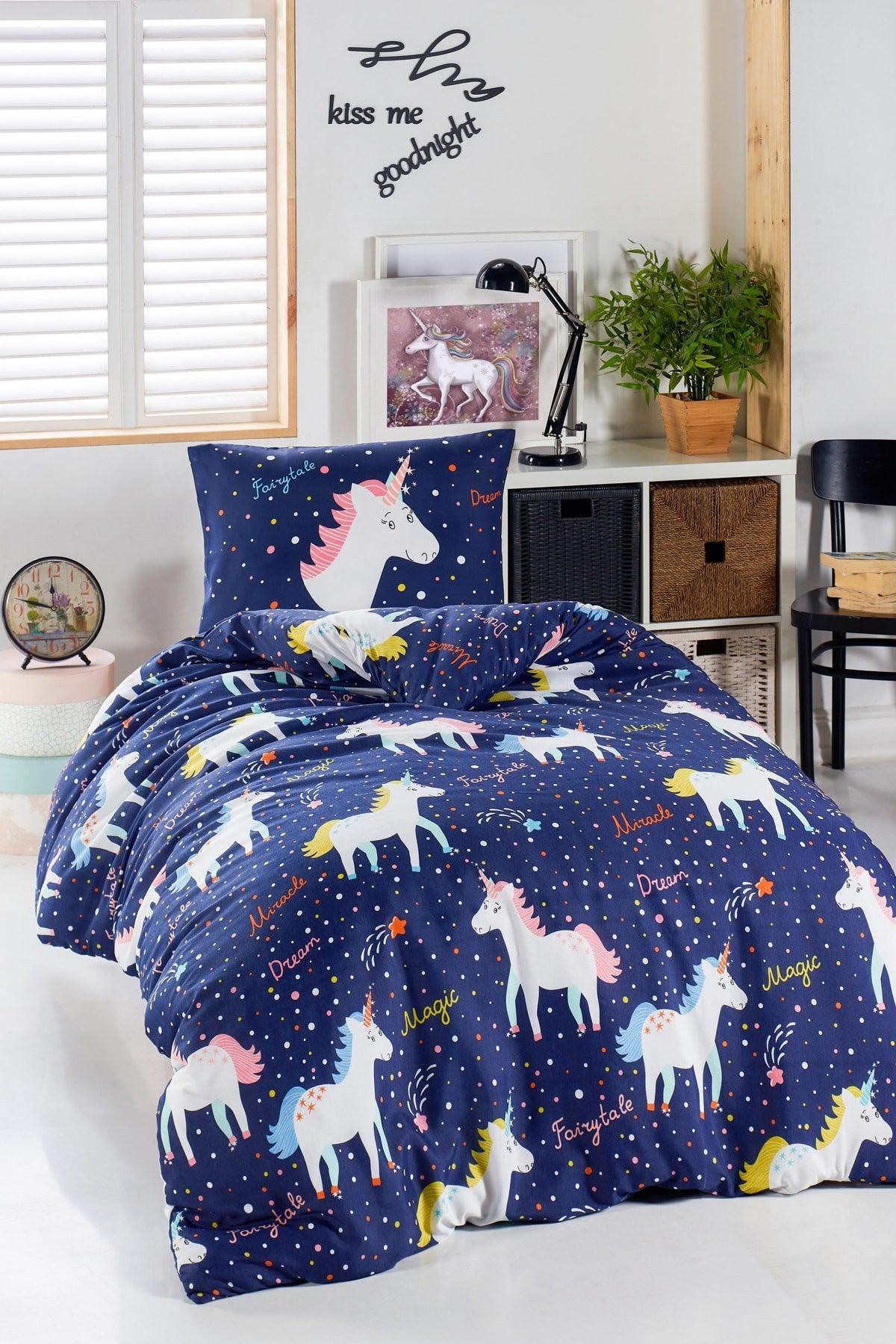 Junior Duvet Cover Set Single MagicUnicorn Navy - Swordslife