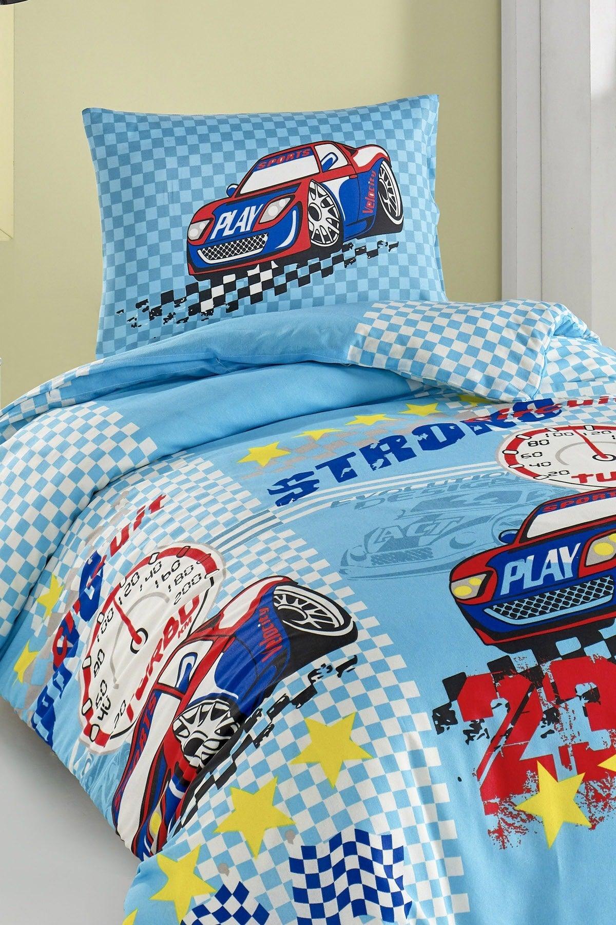 Junior Duvet Cover Set Single Turbo Blue - Swordslife