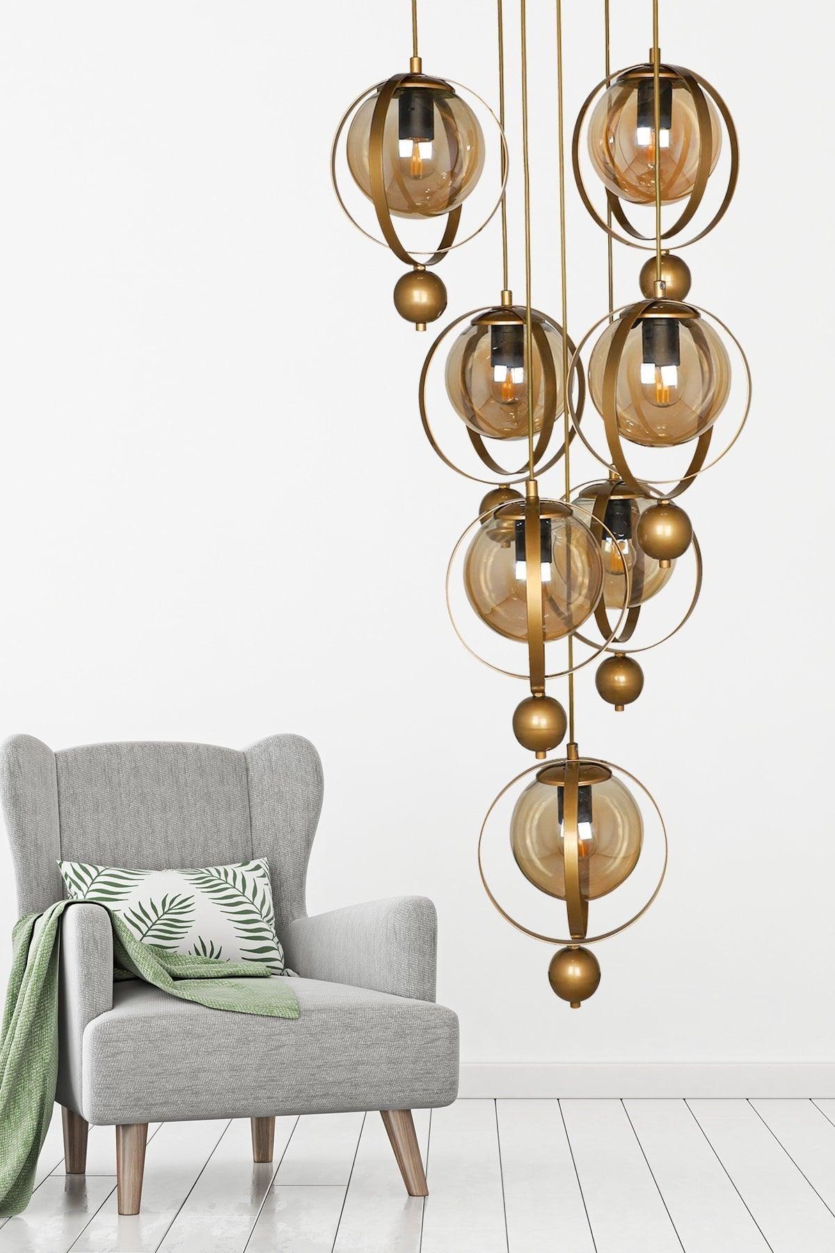 Jupiter 7-Piece Chandelier Tumbled Honey Glass - Swordslife