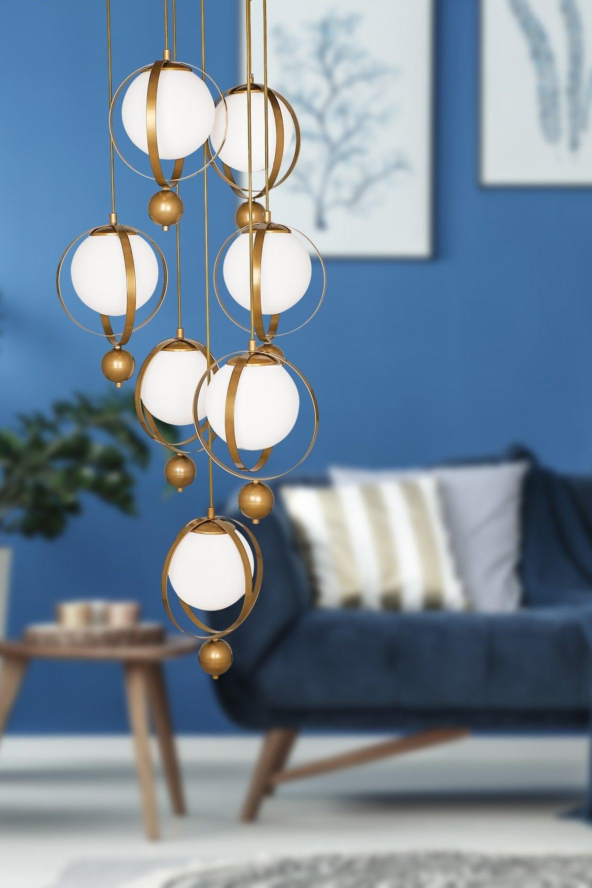 Jupiter 7.li Chandelier Tumbled White Glass - Swordslife