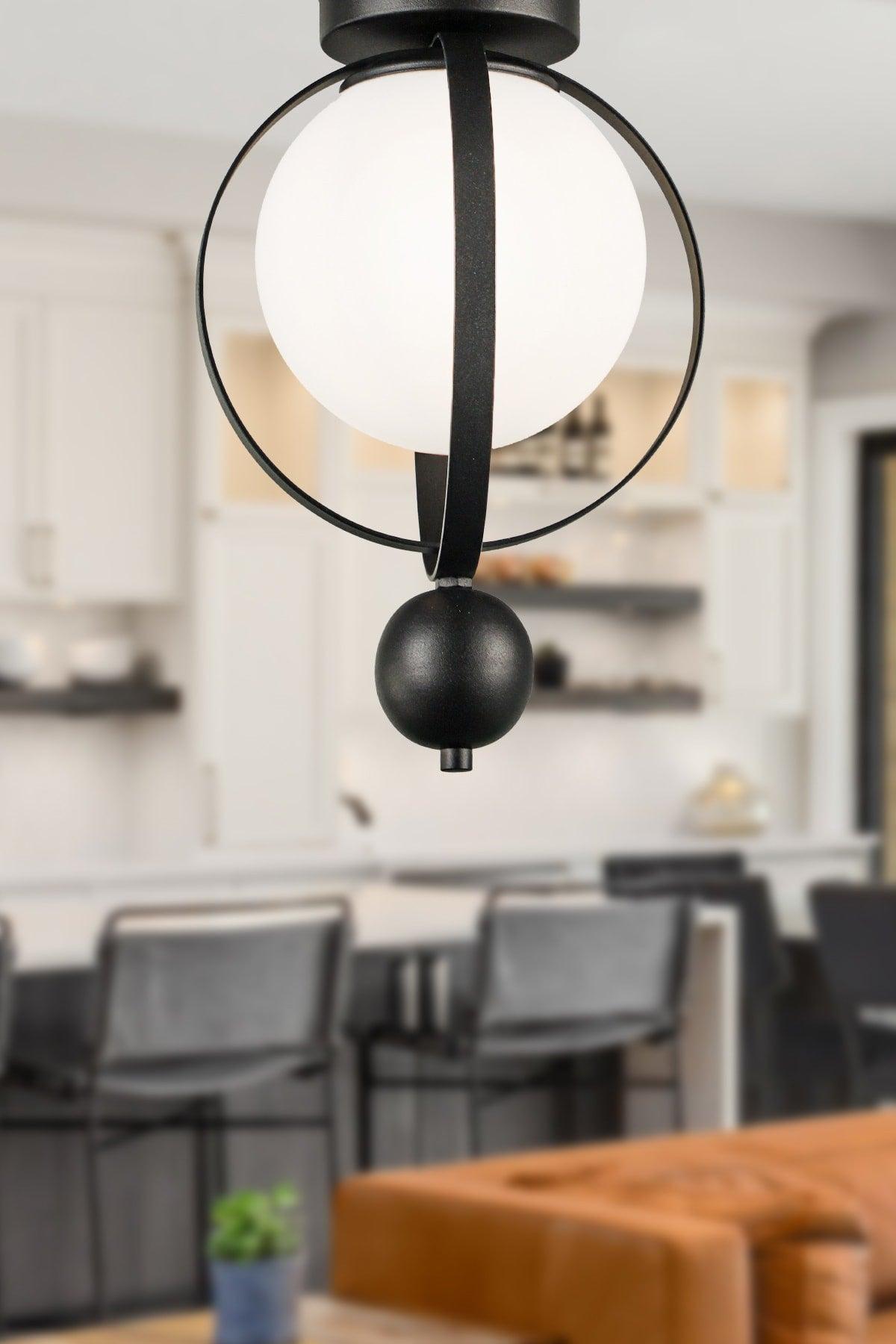 Jupiter Ceiling Mount Single Chandelier Black White Glass - Swordslife