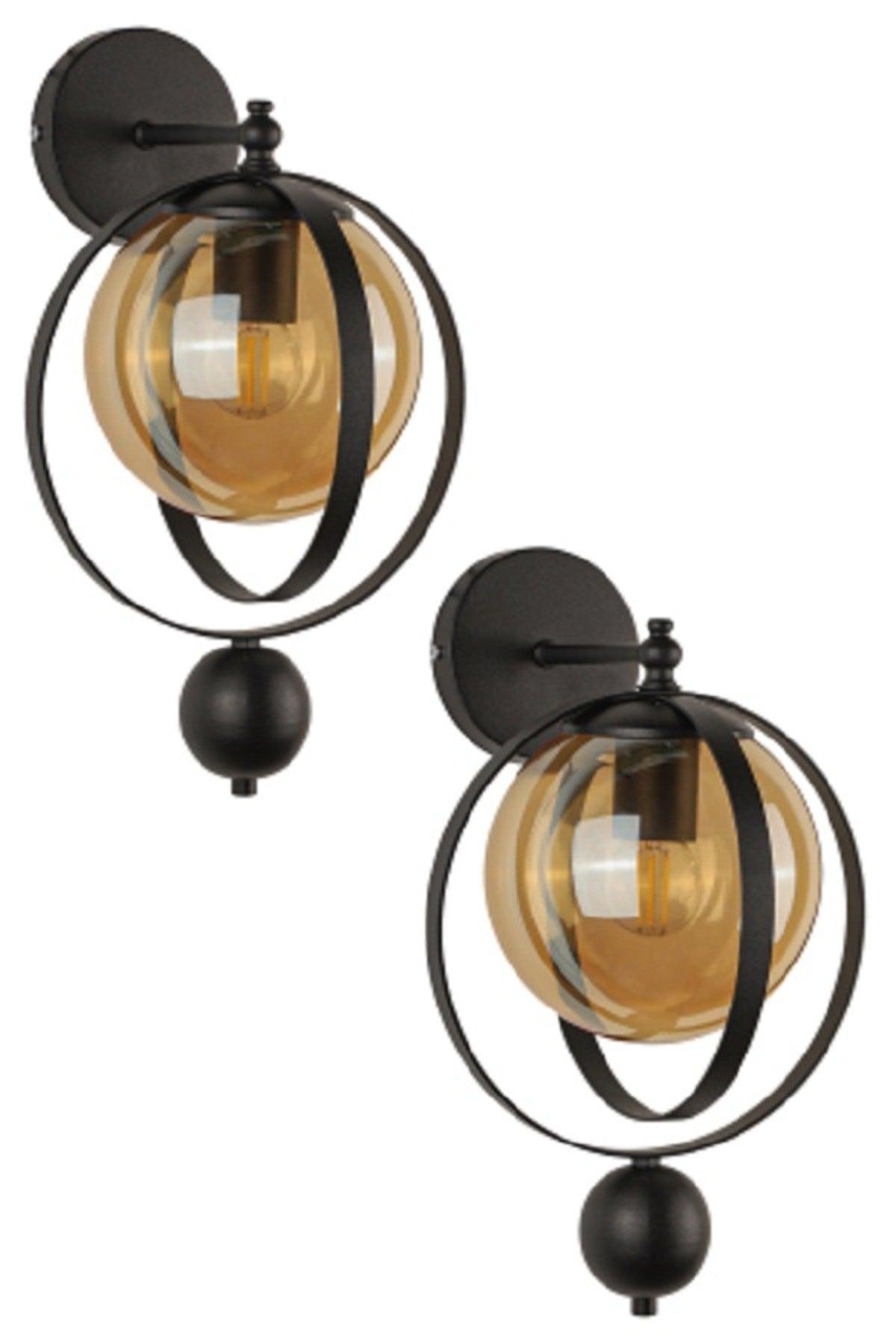 Jupiter Sconce 2 Pieces Black Honey Glass - Swordslife