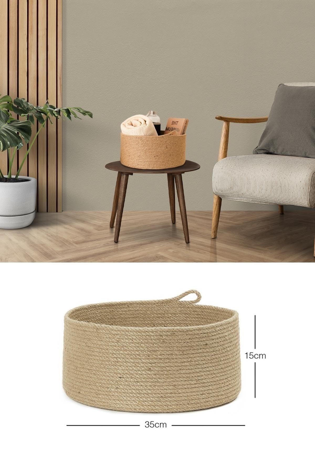 Jute Rope Basket Natural 100% Jute 35x15 Cm Bathroom/Kitchen Corner Organizer New Generation Modern Basket - Swordslife