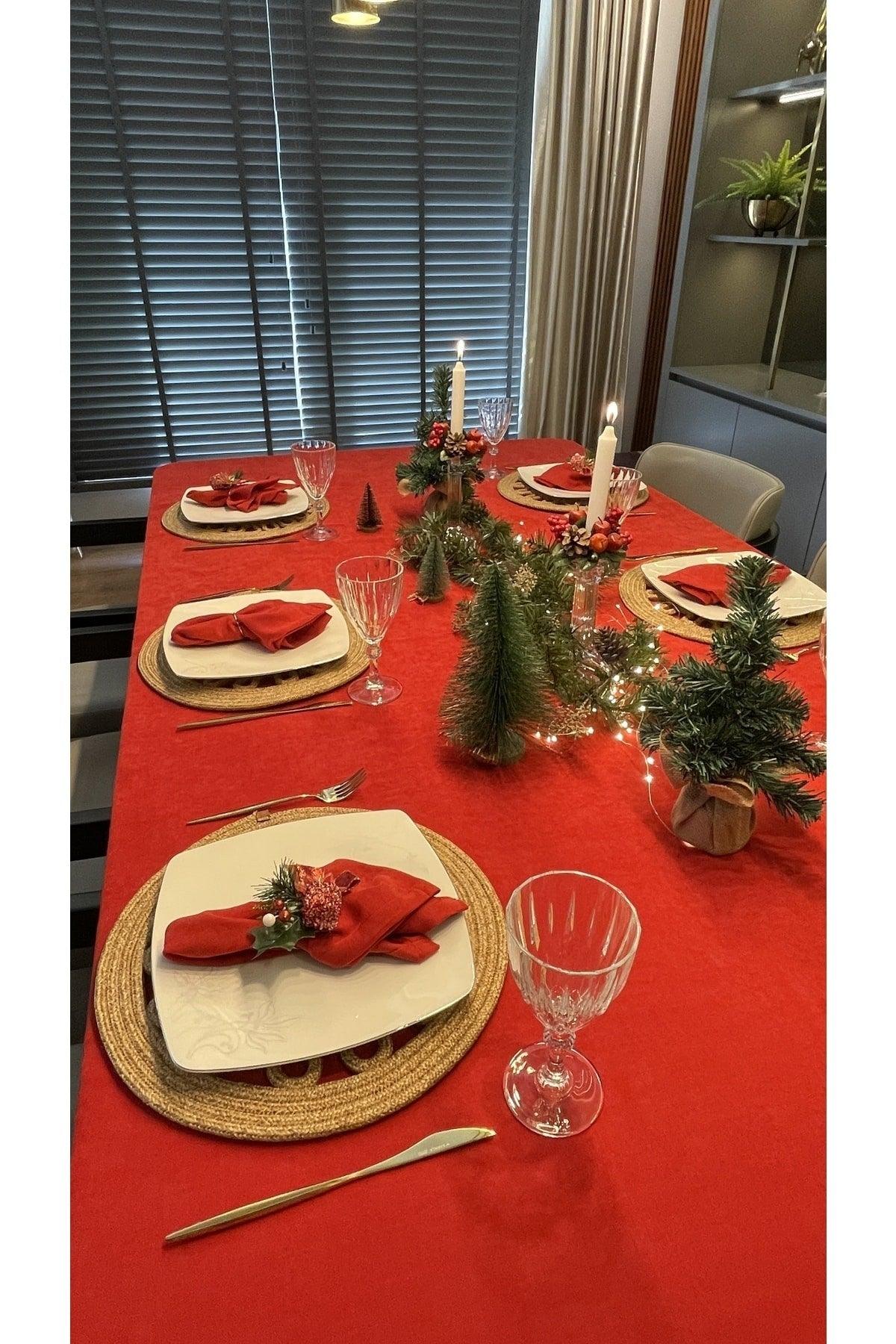 Velvet Textured Carefree Red Tablecloth Christmas Table - Swordslife