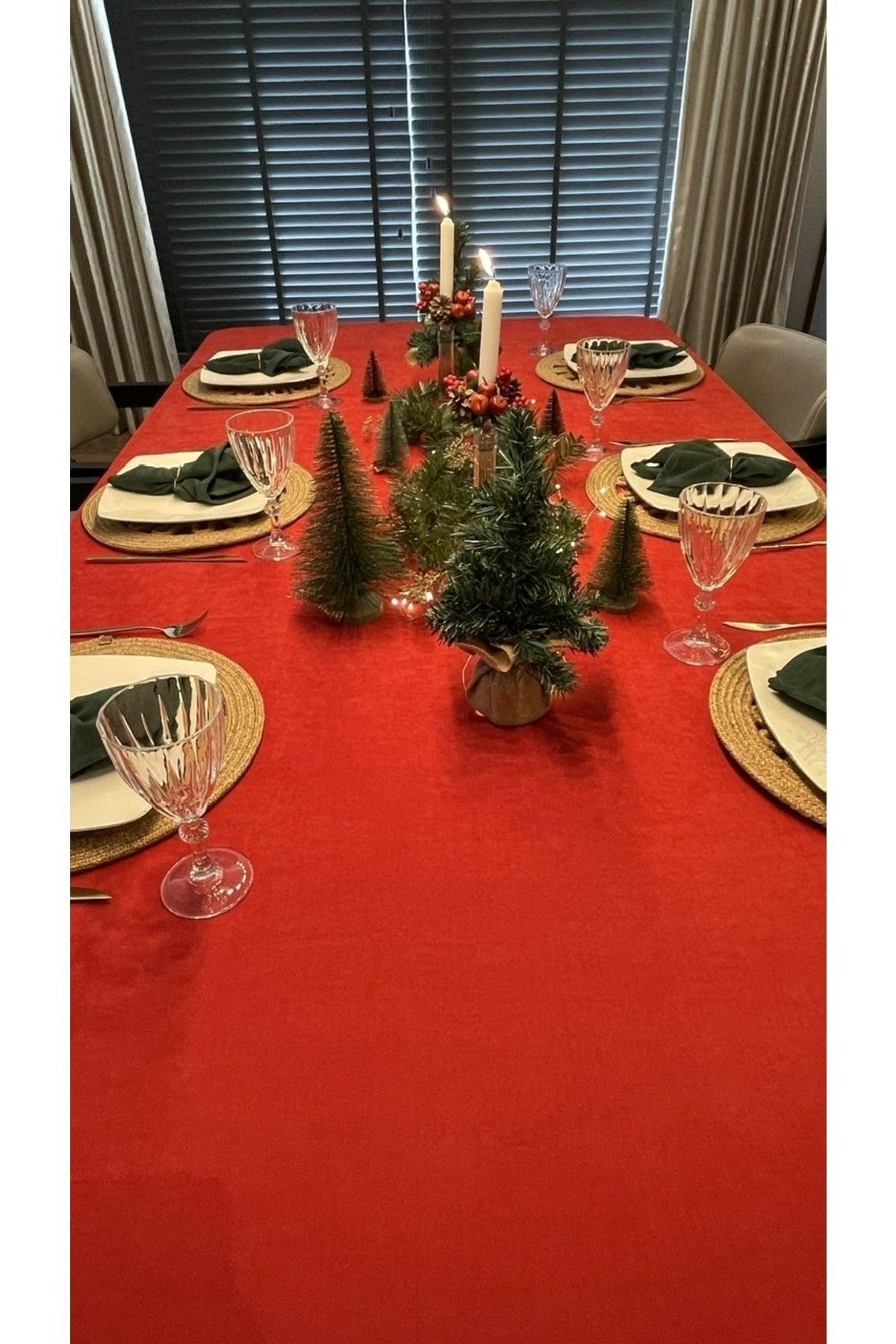 Velvet Textured Carefree Red Tablecloth Christmas Table - Swordslife