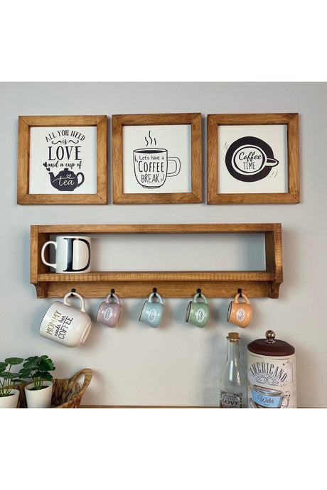 Coffee Corner Shelf and Cup Hanger Wooden Table Set - Swordslife