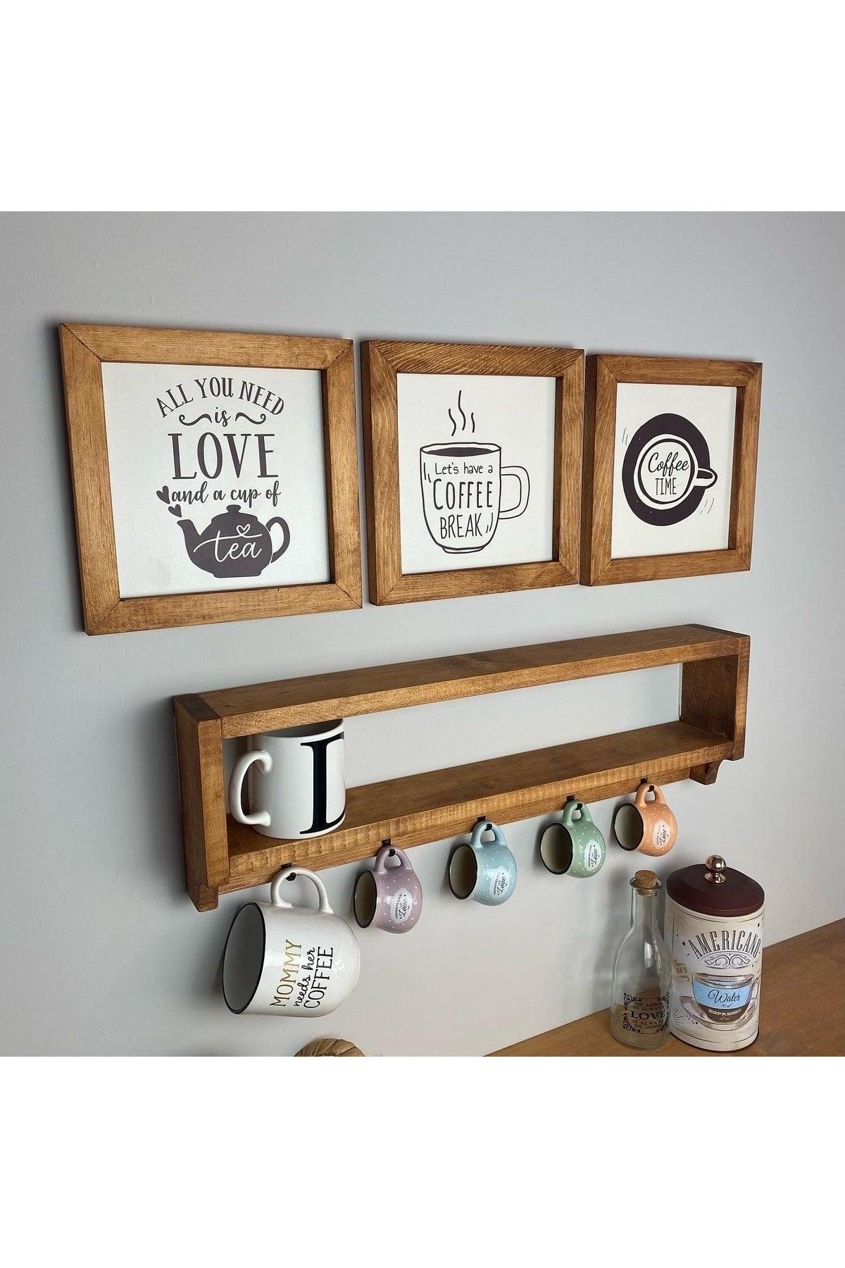 Coffee Corner Shelf and Cup Hanger Wooden Table Set - Swordslife