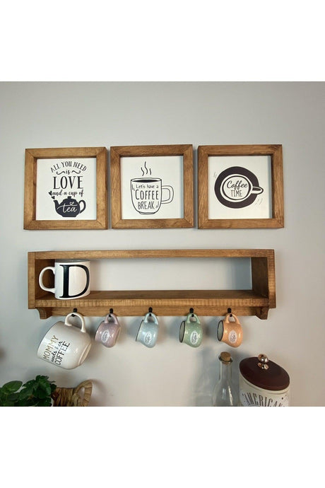 Coffee Corner Shelf and Cup Hanger Wooden Table Set - Swordslife