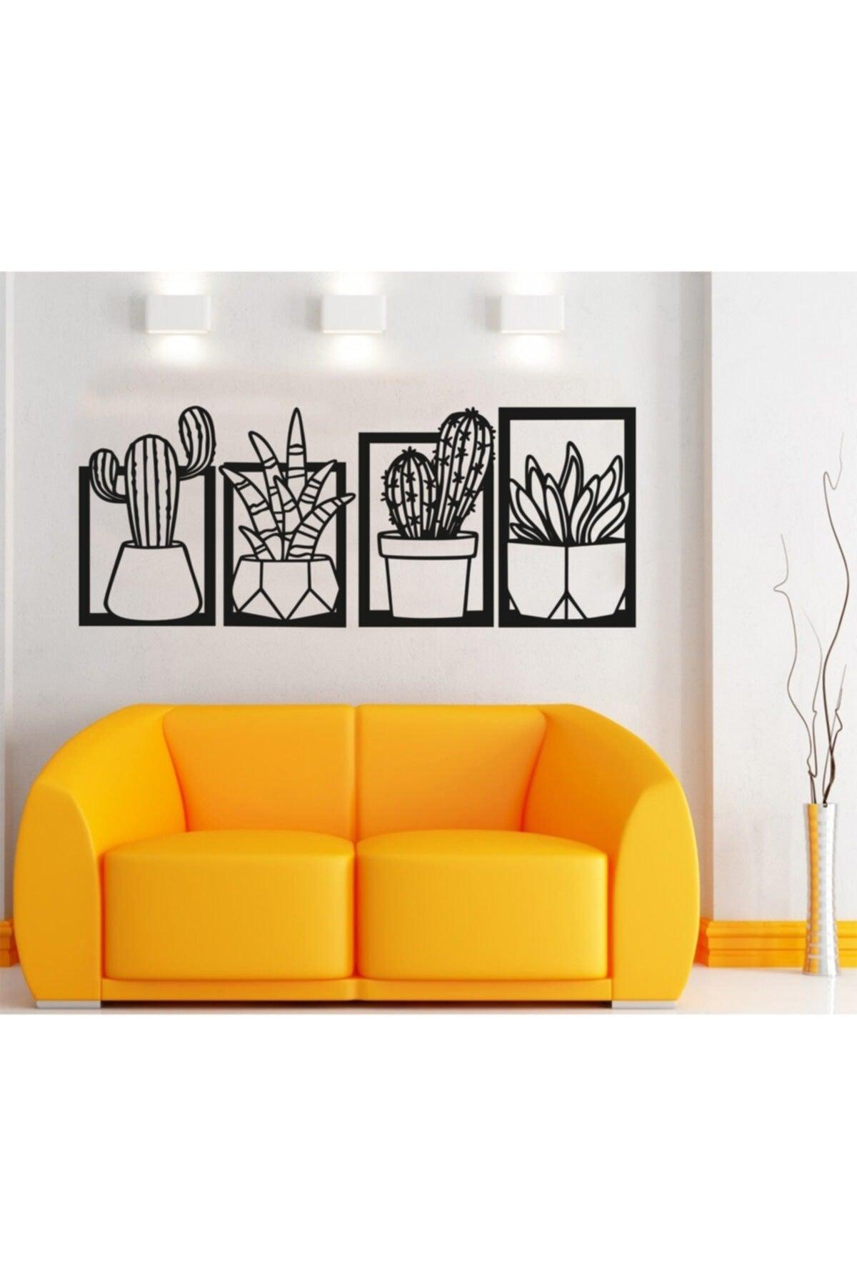 Cacti Set of Four Wall Decor, Wall Decoration, Wood Laser Cut Decorative Painting Black - Swordslife