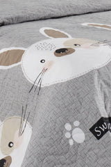 Quilted Bedspread Set Single Rabbit A.Brown-Grey-Pink - Swordslife