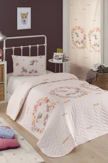 Quilted Cover Set Single Unicorns Pink - Swordslife