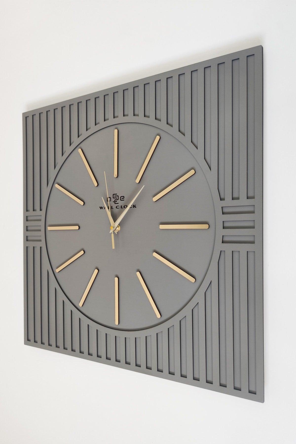 Square Line Pattern Decorative Anthracite&gold Wall Clock 50x50cm - Swordslife