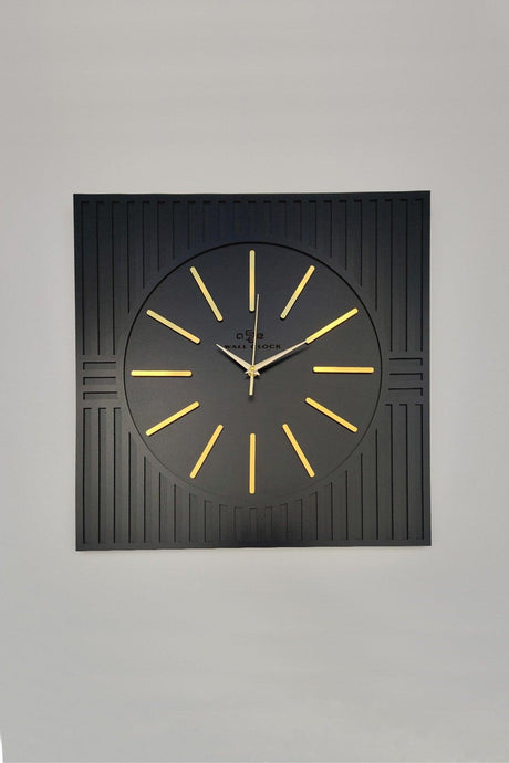 Square Line Patterned Decorative Black&Gold Wall Clock - Swordslife