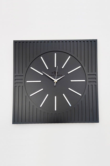 Square Line Pattern Silver Plexi Decorative Black&Silver Wall Clock - Swordslife