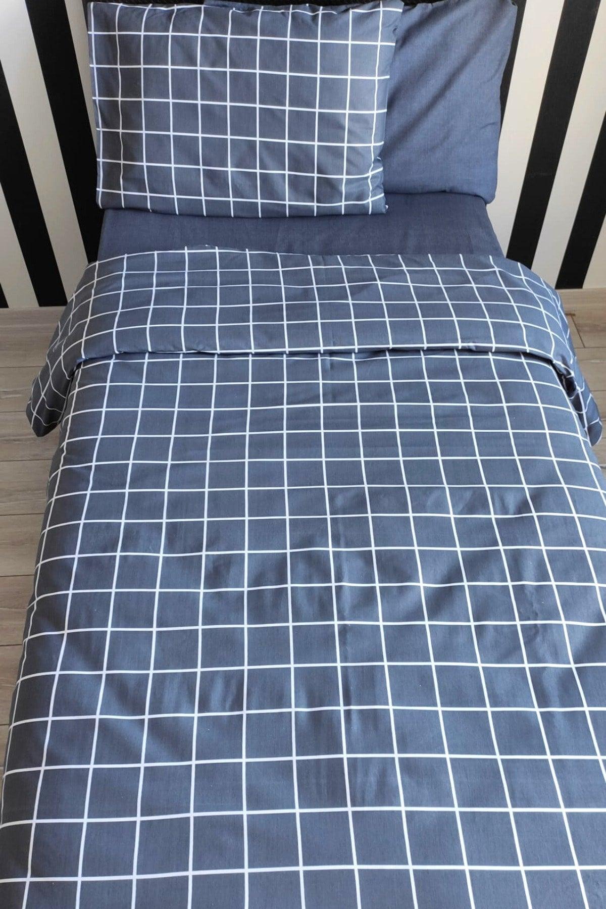 Checkered Anthracite Junior Elastic Bed Linen Single Duvet Cover Set - Swordslife